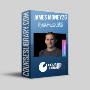 MoneyZG Crypto Investor Course 2025 promotional banner featuring expert James, digital cryptocurrency icons, and upward-trending financial graphs representing crypto investment success