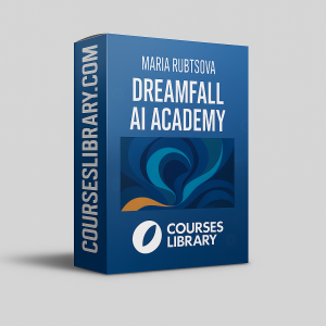 Maria Rubtsova – Dreamfall AI Academy course cover showcasing AI art training, generative AI design skills, Midjourney prompt techniques, and creative workflow development.